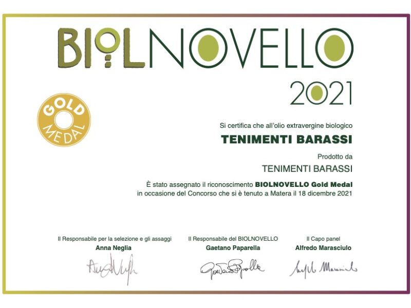 Gold Medal Bionovello 2021 - Tenimenti Barassi